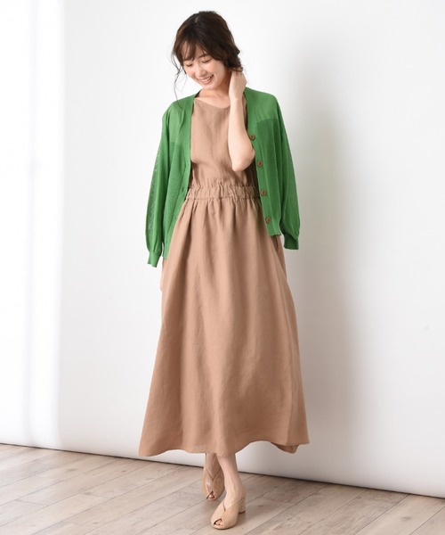 INTERPLANET(インタープラネット)の「編地変えVネックカーデ(カーディガン/ボレロ・レディース・グリーン/ネイビー/キャメル/アイボリー・FREE)」の11枚目の写真