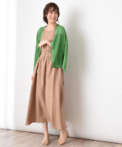 INTERPLANET(インタープラネット)の「編地変えVネックカーデ(カーディガン/ボレロ・レディース・グリーン/ネイビー/キャメル/アイボリー・FREE)」の10枚目の写真