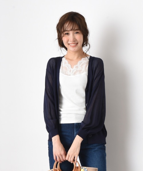 INTERPLANET(インタープラネット)の「編地変えVネックカーデ(カーディガン/ボレロ・レディース・グリーン/ネイビー/キャメル/アイボリー・FREE)」の16枚目の写真