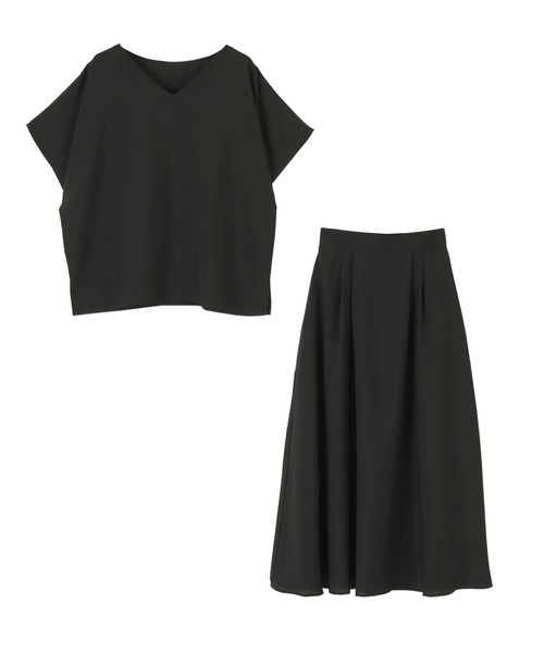 titivate（ティティベイト）の「前後2wayトップス＆タックスカートセットアップ（セットアップ・レディース・ライトベージュ/ブラウン/ブラック・S/M/L）」の2枚目の写真