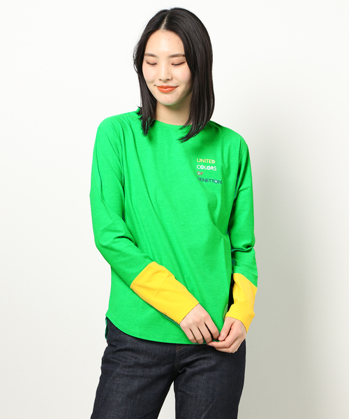 BENETTON (UNITED COLORS OF BENETTON)（ベネトンユナイテッドカラーズオブベネトン）の「【BENETTON / ベネトン】レディース長袖Tシャツ / 吸水速乾 UVカット 袖口バイカラー（Tシャツ/カットソー・レディース・ホワイト/ブラック/グレー/ブルー/グリーン・SMALL/MEDIUM/X-LARGE/LARGE）」の4枚目の写真