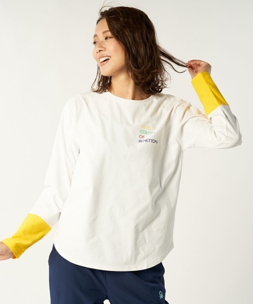 BENETTON (UNITED COLORS OF BENETTON)（ベネトンユナイテッドカラーズオブベネトン）の「【BENETTON / ベネトン】レディース長袖Tシャツ / 吸水速乾 UVカット 袖口バイカラー（Tシャツ/カットソー・レディース・ホワイト/ブラック/グレー/ブルー/グリーン・SMALL/MEDIUM/X-LARGE/LARGE）」の2枚目の写真
