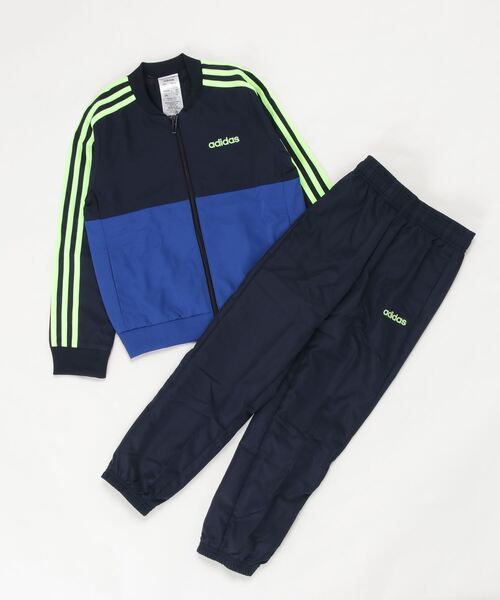 adidas(アディダス)の「アディダス adidas BESSENTIALSウーブンジョウゲセット(ナイロンジャケット・キッズ・ブルー/ブラック×ブラック・140cm/120cm/150cm/130cm/160cm)」の1枚目の写真
