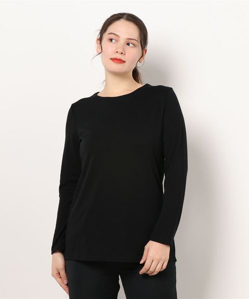 BELLUNA PLUS(ベルーナ)の「ポンチ素材ボーダープルオーバー(長袖)(Tシャツ/カットソー・レディース・ブラック/ホワイト×ブルー/パープル系その他/オレンジ系その他・MEDIUM/LARGE/X-LARGE)」の6枚目の写真