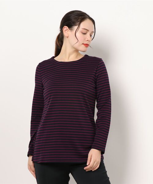 BELLUNA PLUS(ベルーナ)の「ポンチ素材ボーダープルオーバー(長袖)(Tシャツ/カットソー・レディース・ブラック/ホワイト×ブルー/パープル系その他/オレンジ系その他・MEDIUM/LARGE/X-LARGE)」の8枚目の写真