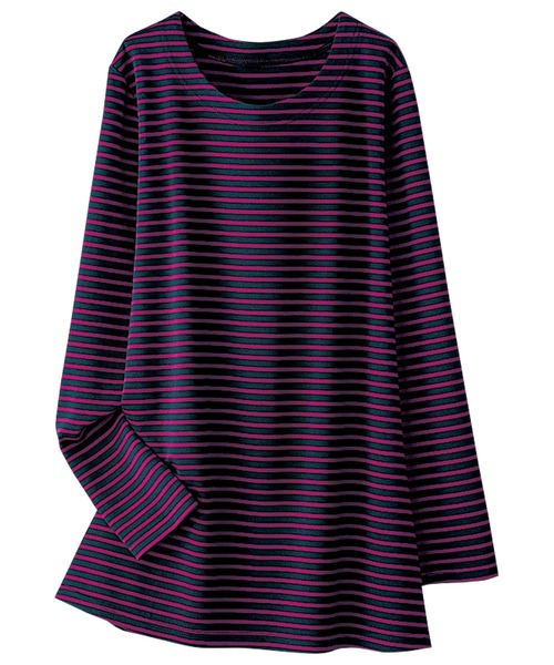 BELLUNA PLUS(ベルーナ)の「ポンチ素材ボーダープルオーバー(長袖)(Tシャツ/カットソー・レディース・ブラック/ホワイト×ブルー/パープル系その他/オレンジ系その他・MEDIUM/LARGE/X-LARGE)」の5枚目の写真