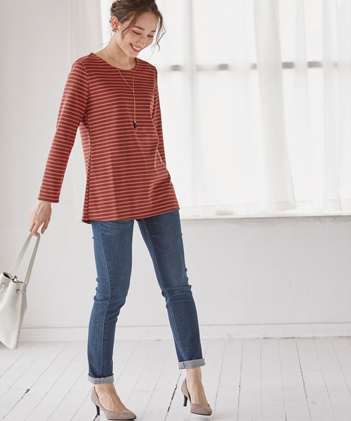 BELLUNA PLUS(ベルーナ)の「ポンチ素材ボーダープルオーバー(長袖)(Tシャツ/カットソー・レディース・ブラック/ホワイト×ブルー/パープル系その他/オレンジ系その他・MEDIUM/LARGE/X-LARGE)」の19枚目の写真