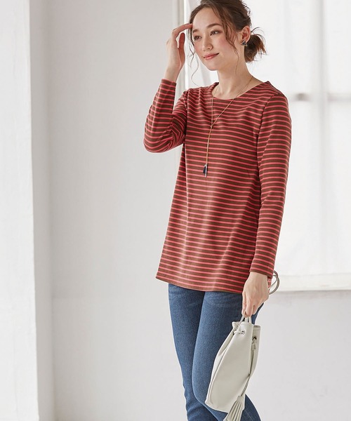 BELLUNA PLUS(ベルーナ)の「ポンチ素材ボーダープルオーバー(長袖)(Tシャツ/カットソー・レディース・ブラック/ホワイト×ブルー/パープル系その他/オレンジ系その他・MEDIUM/LARGE/X-LARGE)」の18枚目の写真