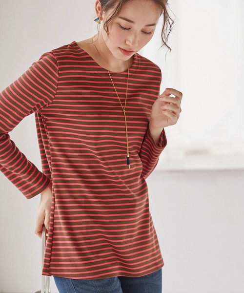 BELLUNA PLUS(ベルーナ)の「ポンチ素材ボーダープルオーバー(長袖)(Tシャツ/カットソー・レディース・ブラック/ホワイト×ブルー/パープル系その他/オレンジ系その他・MEDIUM/LARGE/X-LARGE)」の22枚目の写真