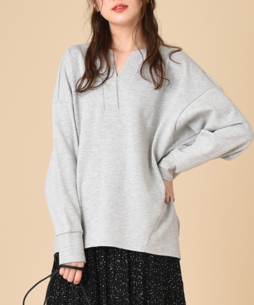 INTERPLANET（インタープラネット）の「ダブルカノコニット深Ｖプルオーバー（スウェット・レディース・グレー/オフホワイト/モカ・FREE）」の3枚目の写真