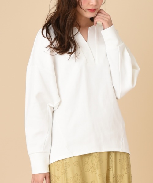 INTERPLANET（インタープラネット）の「ダブルカノコニット深Ｖプルオーバー（スウェット・レディース・グレー/オフホワイト/モカ・FREE）」の2枚目の写真