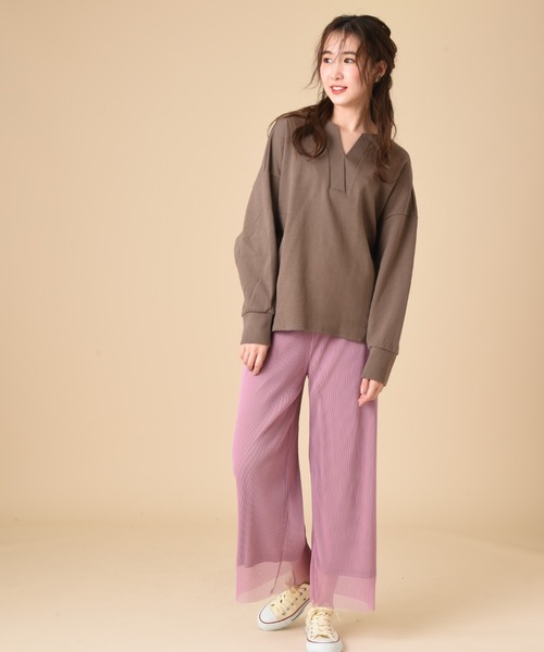 INTERPLANET（インタープラネット）の「ダブルカノコニット深Ｖプルオーバー（スウェット・レディース・グレー/オフホワイト/モカ・FREE）」の9枚目の写真