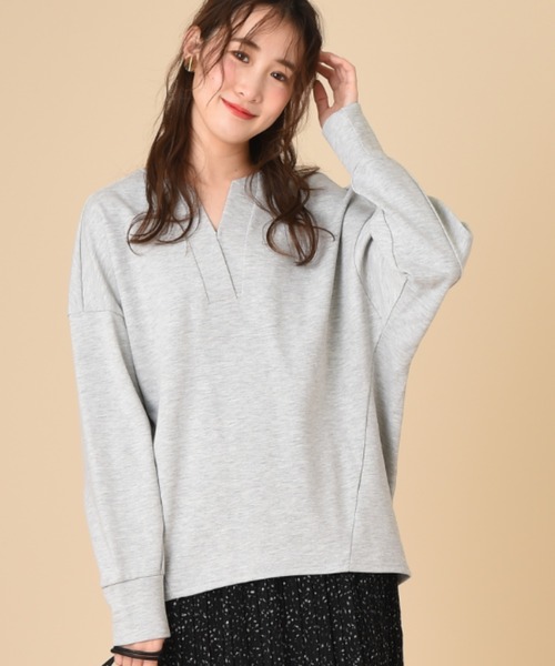 INTERPLANET（インタープラネット）の「ダブルカノコニット深Ｖプルオーバー（スウェット・レディース・グレー/オフホワイト/モカ・FREE）」の12枚目の写真