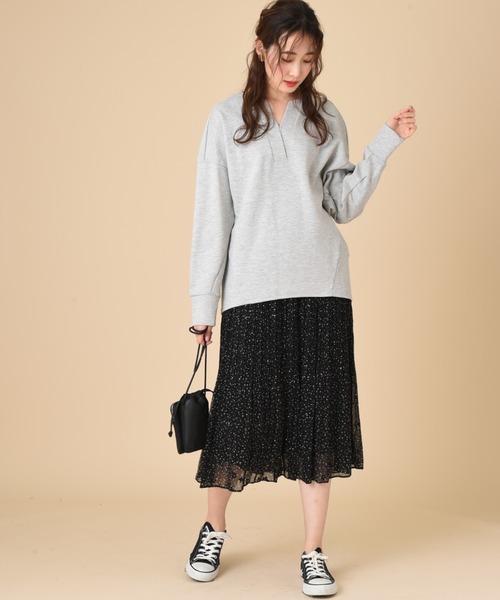 INTERPLANET（インタープラネット）の「ダブルカノコニット深Ｖプルオーバー（スウェット・レディース・グレー/オフホワイト/モカ・FREE）」の14枚目の写真