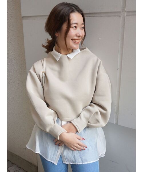 MERCURYDUO(マーキュリーデュオ)の「ダンボールモックネックドルマンカットソー(Tシャツ/カットソー・レディース・ベージュ/アイボリー/ベビーピンク・FREE)」の3枚目の写真