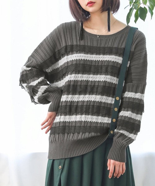 アウトレット 格安店舗 セール 畦編み配色レースニット ニット セーター Somari Imagination ソマリ イマジネーション のファッション 通販 オンライン店舗 Arenatheatre Net