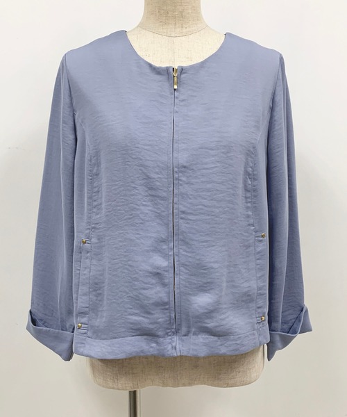 PICCIN（ピッチン）の「ジップアップノーカラージャケット（ノーカラージャケット・レディース・カーキ/グレイッシュベージュ/サックスブルー・M）」の14枚目の写真