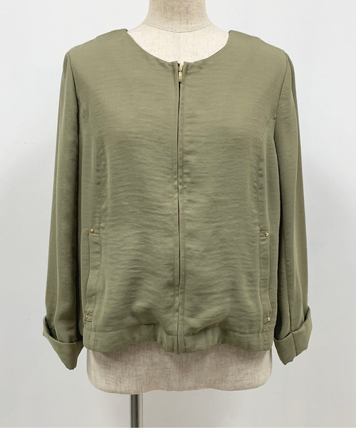 PICCIN（ピッチン）の「ジップアップノーカラージャケット（ノーカラージャケット・レディース・カーキ/グレイッシュベージュ/サックスブルー・M）」の15枚目の写真
