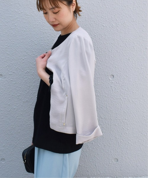 PICCIN（ピッチン）の「ジップアップノーカラージャケット（ノーカラージャケット・レディース・カーキ/グレイッシュベージュ/サックスブルー・M）」の22枚目の写真