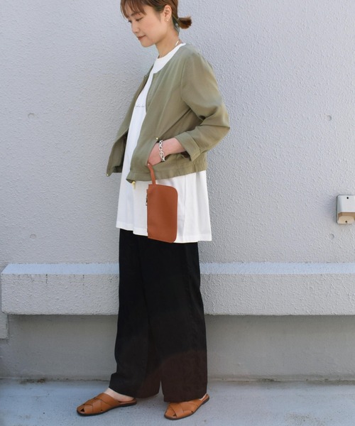 PICCIN（ピッチン）の「ジップアップノーカラージャケット（ノーカラージャケット・レディース・カーキ/グレイッシュベージュ/サックスブルー・M）」の19枚目の写真