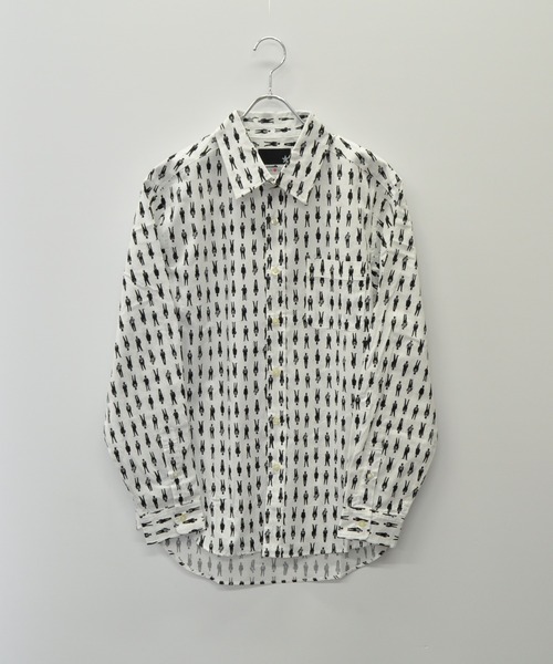 TRAP/U (トラップユー)の「日本製 made in JAPAN シルエット 総柄 プリント レギュラーカラー シャツ(シャツ/ブラウス・メンズ・ホワイト/ブラック・M/L)」の6枚目の写真