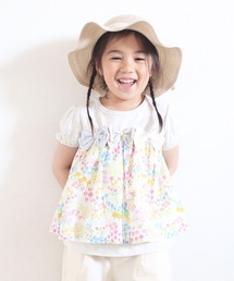 KP | mimiちゃんお花畑プリントと天竺の半袖Tシャツ(100-130cm)(Tシャツ/カットソー)