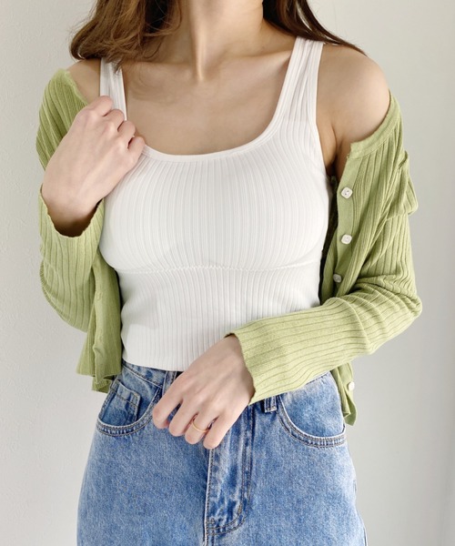 CLEA（クレア）の「カップ付きリブタンクトップ（タンクトップ・レディース・ホワイト/ブラック/ブラウン・FREE）」の2枚目の写真