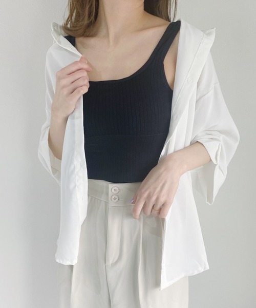 CLEA（クレア）の「カップ付きリブタンクトップ（タンクトップ・レディース・ホワイト/ブラック/ブラウン・FREE）」の3枚目の写真