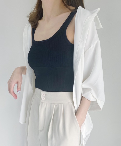 CLEA（クレア）の「カップ付きリブタンクトップ（タンクトップ・レディース・ホワイト/ブラック/ブラウン・FREE）」の6枚目の写真