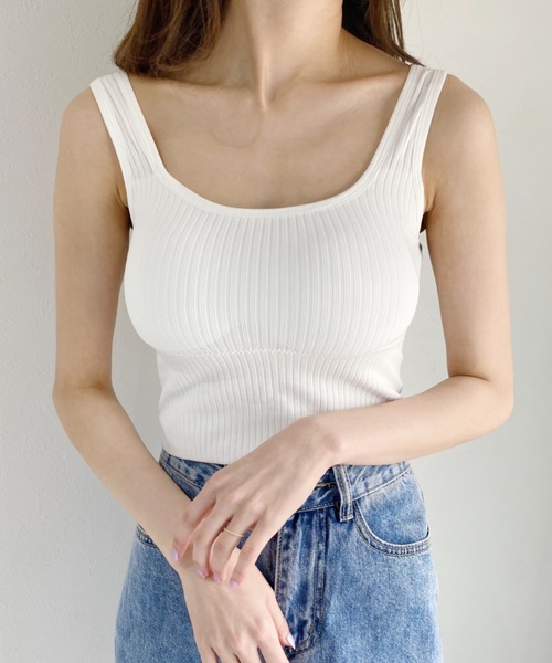 CLEA（クレア）の「カップ付きリブタンクトップ（タンクトップ・レディース・ホワイト/ブラック/ブラウン・FREE）」の8枚目の写真