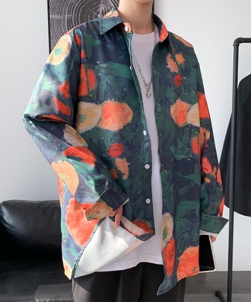 KOR（ケーオーアール）の「ビッグシルエット花柄シャツ 総柄シャツ（シャツ/ブラウス・メンズ・ホワイト/グリーン/ネイビー系/ネイビー系1・M/L/2XL/XL）」の12枚目の写真