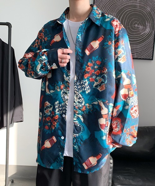 KOR（ケーオーアール）の「ビッグシルエット花柄シャツ 総柄シャツ（シャツ/ブラウス・メンズ・ホワイト/グリーン/ネイビー系/ネイビー系1・M/L/2XL/XL）」の10枚目の写真
