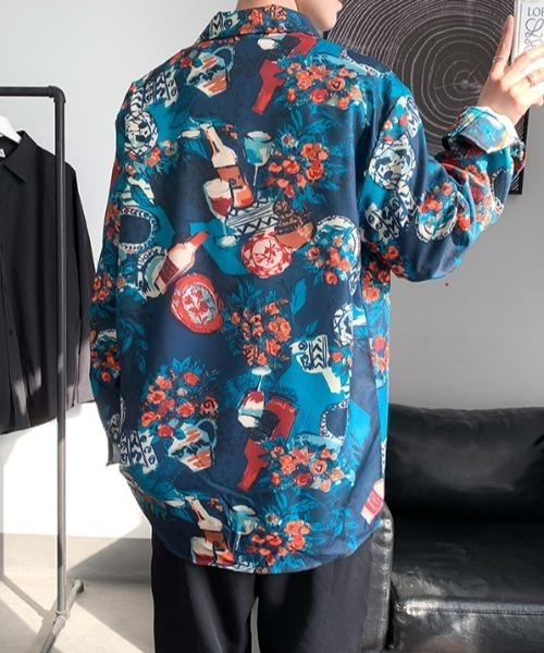 KOR（ケーオーアール）の「ビッグシルエット花柄シャツ 総柄シャツ（シャツ/ブラウス・メンズ・ホワイト/グリーン/ネイビー系/ネイビー系1・M/L/2XL/XL）」の14枚目の写真