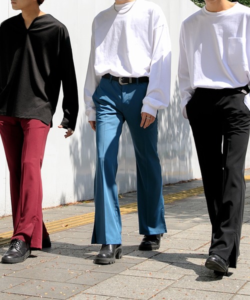 Adoon plain（アドーンプレーン）の「【Adoon plain】フレアスラックス（スラックス・メンズ・ブラック/サックスブルー/ライトグリーン/ボルドー/パープル/ライトパープル/ダークブラウン・SMALL/MEDIUM/LARGE）」の21枚目の写真