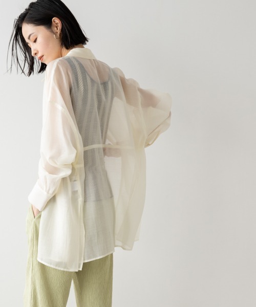 LOWRYS FARM(ローリーズファーム)の「オーガンジーステッチシャツLS 948133(シャツ/ブラウス・レディース・オフホワイト/ブラック/ブルー/ブラック系その他/グリーン・FREE)」の2枚目の写真