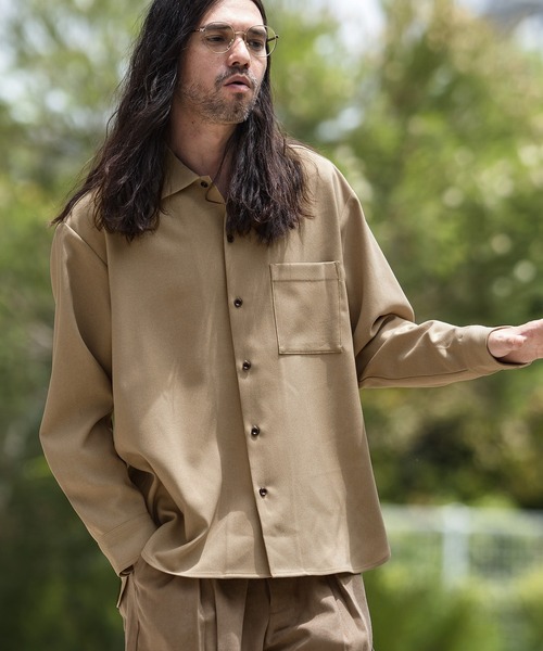 CAMBIO(カンビオ)の「ms4745-LANATECレギュラーカラーシャツ(シャツ/ブラウス・メンズ・ベージュ/ブラック/アイボリー/グリーン・M/LL/L)」の1枚目の写真