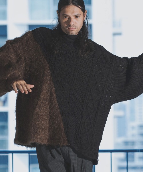 masterkey(マスターキー)の「mn2411-masterkey×ANGENEHM PARASTEEL Mock Neck Knit Pullover (MADE IN JAPAN) ニット(ニット/セーター・メンズ・ホワイト×グレー/ブラック系その他・FREE)」の2枚目の写真