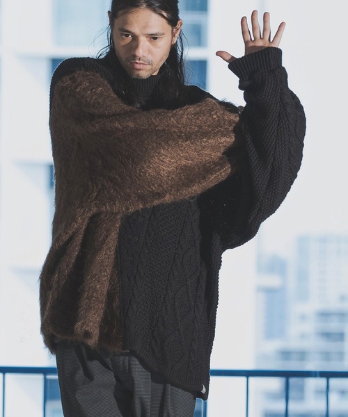 masterkey(マスターキー)の「mn2411-masterkey×ANGENEHM PARASTEEL Mock Neck Knit Pullover (MADE IN JAPAN) ニット(ニット/セーター・メンズ・ホワイト×グレー/ブラック系その他・FREE)」の4枚目の写真