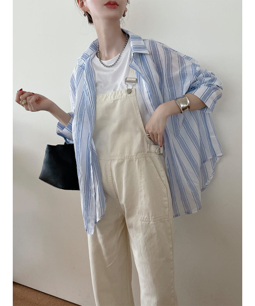 ISOOK（アイスー）の「Multi stripe loose shirt / マルチストライプルーズシャツ（meg select）（シャツ/ブラウス・レディース・ブルー/ライトグレー・FREE）」の2枚目の写真