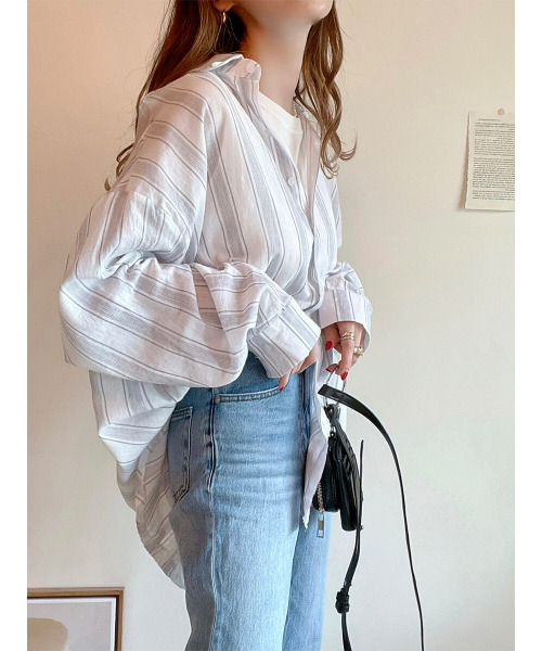 ISOOK（アイスー）の「Multi stripe loose shirt / マルチストライプルーズシャツ（meg select）（シャツ/ブラウス・レディース・ブルー/ライトグレー・FREE）」の3枚目の写真