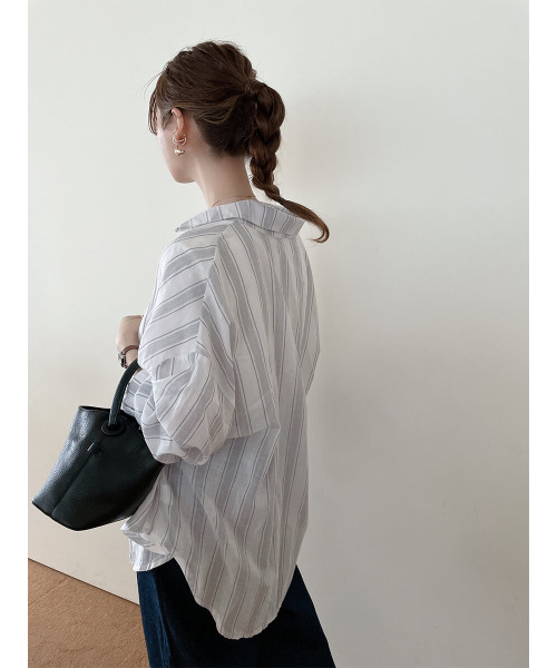 ISOOK（アイスー）の「Multi stripe loose shirt / マルチストライプルーズシャツ（meg select）（シャツ/ブラウス・レディース・ブルー/ライトグレー・FREE）」の4枚目の写真