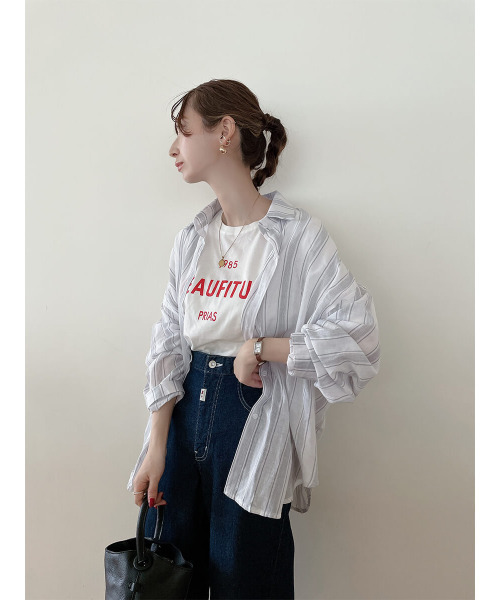 ISOOK（アイスー）の「Multi stripe loose shirt / マルチストライプルーズシャツ（meg select）（シャツ/ブラウス・レディース・ブルー/ライトグレー・FREE）」の5枚目の写真