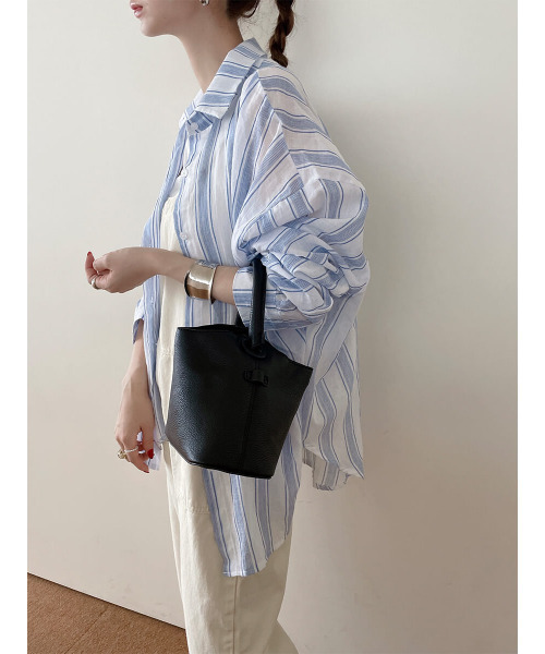 ISOOK（アイスー）の「Multi stripe loose shirt / マルチストライプルーズシャツ（meg select）（シャツ/ブラウス・レディース・ブルー/ライトグレー・FREE）」の6枚目の写真