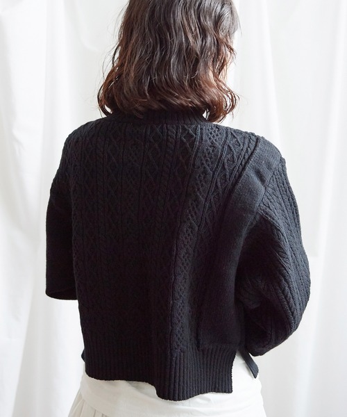 Lene（レネ）の「スパニッシュメリノ/アラン編み アシメプルオーバー（ニット/セーター・レディース・ブラック/キナリ/レッド・FREE）」の14枚目の写真