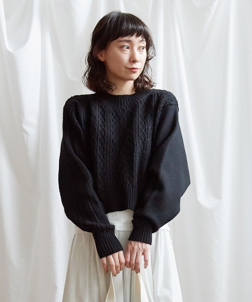 Lene（レネ）の「スパニッシュメリノ/アラン編み アシメプルオーバー（ニット/セーター・レディース・ブラック/キナリ/レッド・FREE）」の16枚目の写真