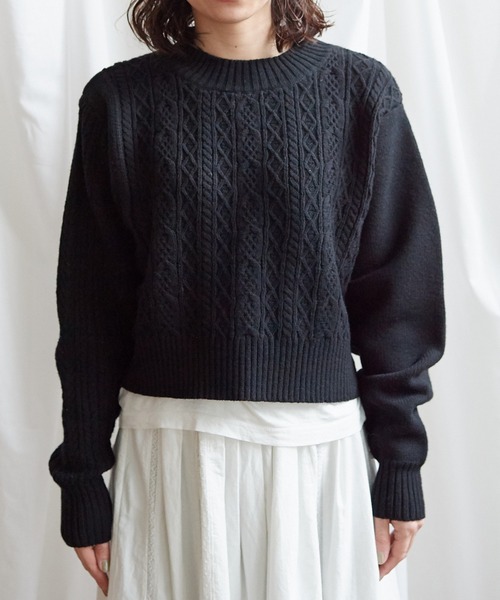 Lene（レネ）の「スパニッシュメリノ/アラン編み アシメプルオーバー（ニット/セーター・レディース・ブラック/キナリ/レッド・FREE）」の20枚目の写真