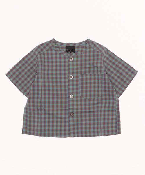 SWAP MEET MARKET（スワップミートマーケット）の「チェック半袖ブラウス（シャツ/ブラウス・キッズ・ブルー/グレー・90/100/110）」の2枚目の写真