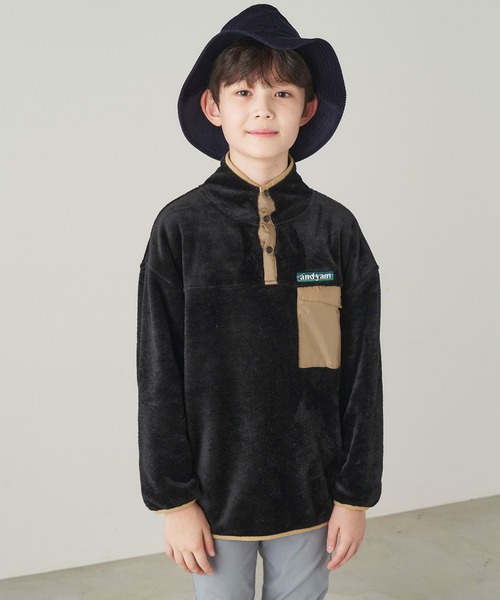 ＆yam（アンドヤム）の「ユニセックス両面シャギーフリーススタンドプルオーバー【親子お揃い/リンクコーデ】（ブルゾン・キッズ・パープル/ベージュ/ブラック・120-130cm/140-150cm/150-160cm/130-140cm/110-120cm）」の7枚目の写真