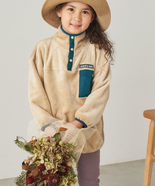 ＆yam（アンドヤム）の「ユニセックス両面シャギーフリーススタンドプルオーバー【親子お揃い/リンクコーデ】（ブルゾン・キッズ・パープル/ベージュ/ブラック・120-130cm/140-150cm/150-160cm/130-140cm/110-120cm）」の12枚目の写真