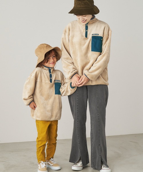 ＆yam（アンドヤム）の「ユニセックス両面シャギーフリーススタンドプルオーバー【親子お揃い/リンクコーデ】（ブルゾン・キッズ・パープル/ベージュ/ブラック・120-130cm/140-150cm/150-160cm/130-140cm/110-120cm）」の20枚目の写真